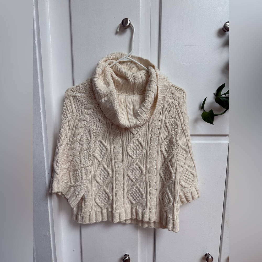 Oatmeal Cable Knit Turtleneck Cropped Sweater